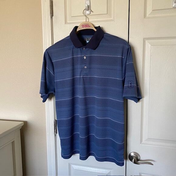 PGA Tour‎ Polo Shirt Blue Striped Short Sleeve Stretch Athletic Men's XL - Picture 7 of 7